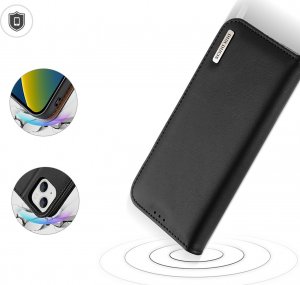 Dux Ducis Dux Ducis Hivo skórzane etui z klapką pokrowiec ze skóry naturalnej portfel na karty i dokumenty iPhone 14 Plus czarny 26