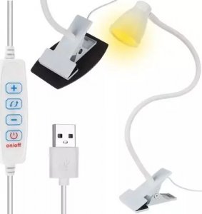 Lampka USB 4kom.pl Lampka biurkowa z metalowym klipsem i podstawką do Biurka blatu Biała 1