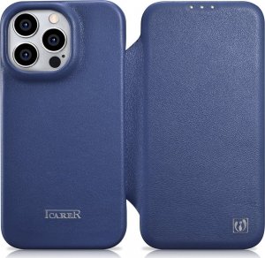 iCarer iCarer CE Premium Leather Folio Case skórzane etui iPhone 14 Pro z klapką magnetyczne MagSafe niebieski (WMI14220714-BU) 1