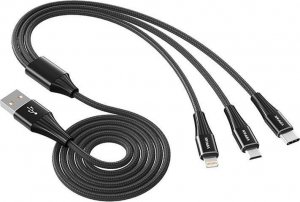 Kabel USB Vipfan USB-A - USB-C + microUSB + Lightning 1.5 m Czarny (X16LMT-black) 1