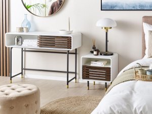 Beliani Szafka nocna z drzwiczkami biała z ciemnym drewnem RIFLE! 3