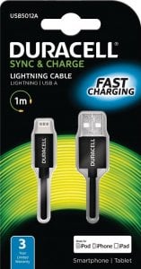 Kabel USB Duracell USB-A - Lightning 1 m Czarny (USB5012A) 1