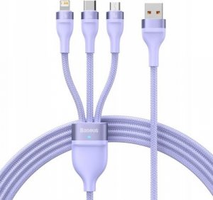 Kabel USB Baseus USB-A - USB-C + microUSB + Lightning 1.2 m Fioletowy (CASS040005) 1