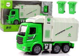 LeanToys Ciężarówka Śmieciarka Zielona Ruchomy Kontener Świecące Koła 1