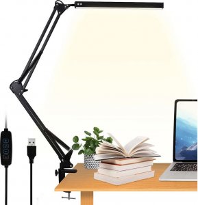 Lampka biurkowa Alogy Lampa lampka biurkowa LED Kreślarska USB Alogy z regulowanym długim ramieniem do blatu biurka Czarna 1