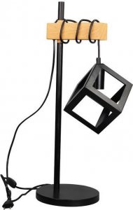 Lampa stołowa Polux Skandynawska LAMPA stołowa SWEDEN WOOD stojąca LAMPKA metalowa kostka czarna brązowa 1