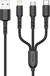 Kabel USB Vipfan Kabel USB Vipfan X02 3w1 USB-C / Lightning / Micro 3.5A 1.5m (czarny) 1