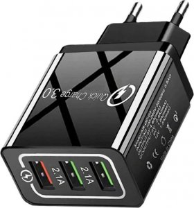 Ładowarka Alogy Ładowarka sieciowa Alogy szybka 3x USB-A Quick Charge QC 3.0 Czarna + Kabel USB-C 2