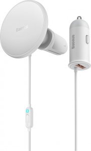 Baseus Baseus samochodowa ładowarka bezprzewodowa z uchwytem MagSafe 15W na kratkę nawiewu + USB-A 25W biała (CW01) 17
