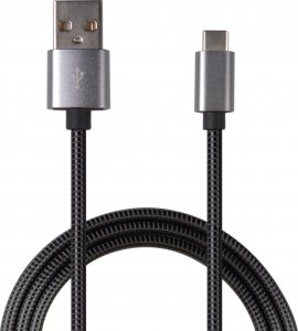 Kabel USB 2GO USB-A - USB-C 1 m Czarno-srebrny (795812) 1