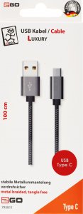 Kabel USB 2GO USB-A - USB-C 1 m Czarno-srebrny (795812) 2