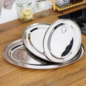 Excellent Houseware Taca do serwowania stalowa owalna srebrna zestaw 3 szt. 2