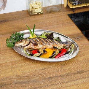 Excellent Houseware Taca do serwowania stalowa owalna srebrna zestaw 3 szt. 5