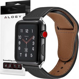 Alogy Alogy Elegancki pasek skórzany Leather Strap Band do Apple Watch 4/5/6/7/8/SE/ULTRA (42/44/45/49mm) Black uniwersalny 1