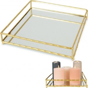 Vilde Taca na świece lustrzana kwadratowa złota metalowa / podstawka pod świeczki 25,5x25,5 cm 1
