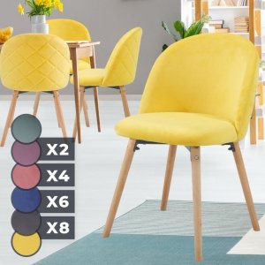 Miadomodo MIADOMODO Komplet krzeseł do jadalni welurowych, żółtych, 4 1