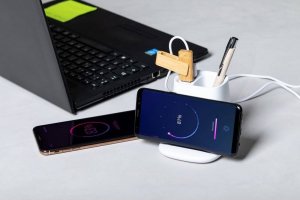 Ładowarka Upominkarnia Ładowarka bezprzewodowa 5W, hub USB 2.0, pojemnik na przybory do pisania, stojak na telefon 6