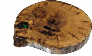 Wood & Resin Blat żywiczny z plastra drewna PDOB_090305_Z00 Żywica epoksydowa 51 cm x 52 cm x 5,5 cm | Szlifowany, Lakierowany spód (matowy), Opalany, Luminescencja 1