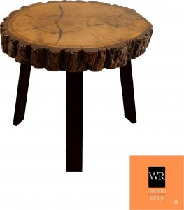Wood & Resin Stolik z plastra drewna Żywica epoksydowa 41 cm x 43 cm x 6 cm Nogi 50 cm | Szlifowany, Lakierowany spód (matowy) PDOS_081549_Z03 1