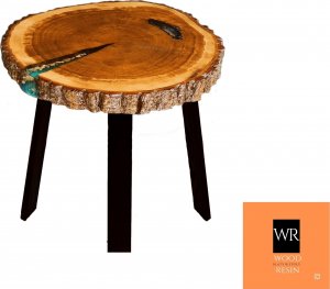 Wood & Resin Stolik z plastra drewna Żywica epoksydowa 67 cm x 70 cm x 6 cm Nogi 20 cm | Szlifowany, Lakierowany spód (matowy), Luminescencja PDOS_084111_Z01 1