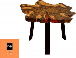 Wood & Resin Stolik z plastra drewna Żywica epoksydowa 40 cm x 78 cm x 5 cm Nogi 50 cm | Szlifowany, Lakierowany spód (matowy), Opalany PDOS_092129_Z03 1