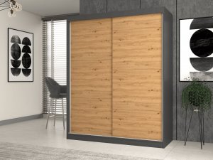 Topeshop SZAFA PRZESUWNA IGA 160 CM DRZWI PRZESUWNE ANTRACYT DĄB ARTISAN 2