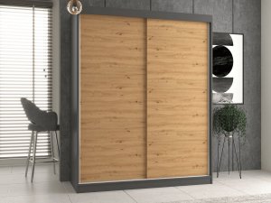 Topeshop SZAFA PRZESUWNA IGA 160 CM DRZWI PRZESUWNE ANTRACYT DĄB ARTISAN 4