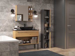 Topeshop SZAFKA ŁAZIENKOWA REGAŁ SŁUPEK NEL I ANTRACYT DĄB ARTISAN 5