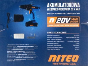 Niteo Akumulatorowa wkrętarka NITEO 20V, 2Ah z walizką 3