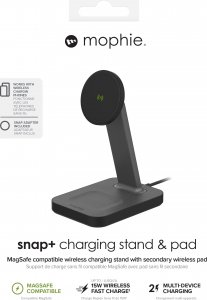 Ładowarka Zagg International Mophie Snap+ charging stand pad - stojąca ładowarka bezprzewodowa do dwóch urządzeń kompatybilna z MagSafe 15W (black) 3