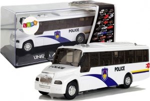LeanToys Autobus Policyjny Bus Policja Biały z Naciągiem Dźwięk 1