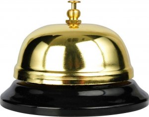 Vilde Dzwonek stołowy recepcyjny ręczny metalowy złoty 8,5x6 cm 7