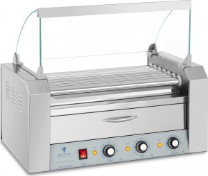 Royal Catering Podgrzewacz grill rolkowy do parówek hot-dogów z szufladą i osłoną - 7 rolek Podgrzewacz grill rolkowy do parówek hot-dogów z szufladą i osłoną - 7 rolek 2