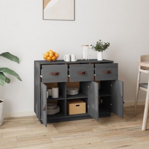 vidaXL Komoda, szara, 100x40x75 cm, lite drewno sosnowe 3