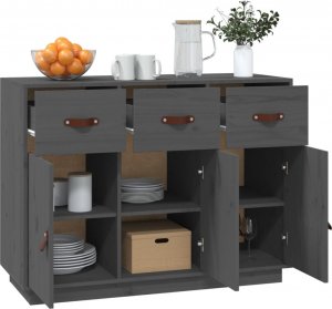vidaXL Komoda, szara, 100x40x75 cm, lite drewno sosnowe 4