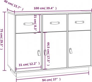 vidaXL Komoda, szara, 100x40x75 cm, lite drewno sosnowe 10