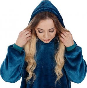 Springos Kocobluza damska oversize koc bluza 2w1 z kapturem ciepła niebieska UNIWERSALNY 14
