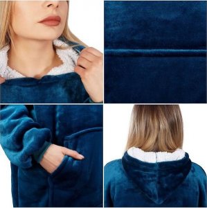 Springos Kocobluza damska oversize koc bluza 2w1 z kapturem ciepła niebieska UNIWERSALNY 15