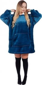 Springos Kocobluza damska oversize koc bluza 2w1 z kapturem ciepła niebieska UNIWERSALNY 3