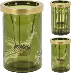 Koopman Świecznik szklany na tealight zielony 15 cm 1