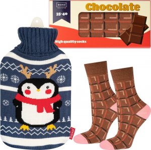 Soxo Zestaw damskie skarpetki SOXO tabliczka czekolady i termofor świąteczny pingwin | prezent na Święta 3540 1