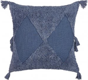 Beliani Lumarko Bawełniana poduszka dekoracyjna geometryczny wzór z frędzlami 45 x 45 cm niebieska AVIUM! 1