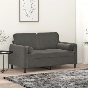 vidaXL 2-osobowa sofa z poduszkami, ciemnoszara, 120 cm, aksamit 1