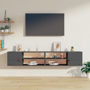 vidaXL vidaXL Szafki ścienne, 2 szt., szare, 80x30x30 cm, lite drewno sosnowe 1