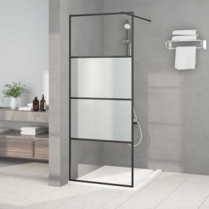 vidaXL Ścianka prysznicowa, czarna, 80x195 cm, półmrożone szkło ESG 1