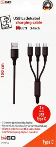 Kabel USB 2GO USB-A - 3x USB-C 1.5 m Czarny (797156) 2