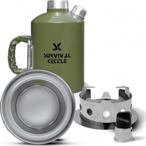 Aluminiowa Kuchenka czajnik turystyczny Survival Kettle zielona - zestaw ze stalowym paleniskiem Uniwersalny 1