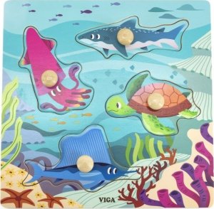Viga Toys VIGA Drewniane Puzzle z Pinezkami Zwierzęta Morskie Wodne 1