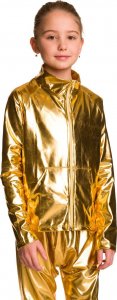 RENNWEAR Bluza metaliczna połyskująca z długim rękawem stójką zamkiem i kieszeniami strój na występ złoty 140-146 cm 1