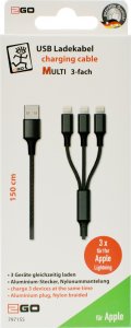 Kabel USB 2GO USB-A - USB-C + microUSB + Lightning 1.5 m Czarny (797155) 2